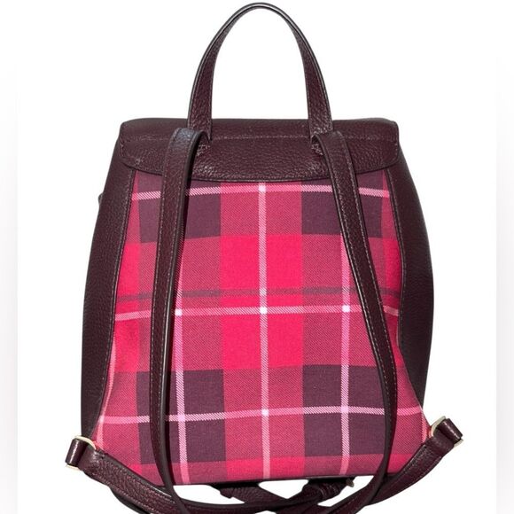 Kate ♠️ Spade Leila Red/Pink Plaid Medium Backpack w/pebbled leather - EUC main image 6